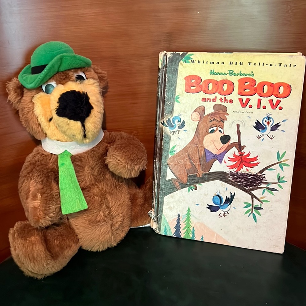 Hanna-Barbera’s Boo Boo and the V.I.V Hardcover Book & Yogi Bear Plush, VINTAGE